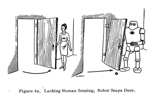 Un robot arrancaría una puerta. A partir de una presentación por el ingeniero de GE Ralph S. Mosher. Cortesía del Museo de la Ciencia y la Innovación.