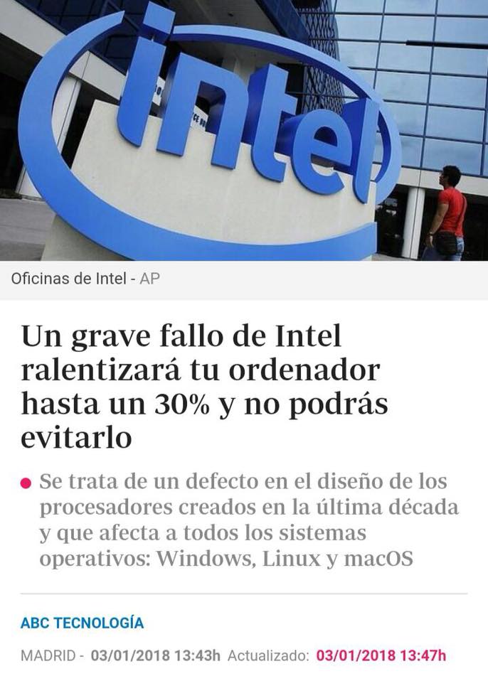 Intel recibe el año con duro golpe mediático por brecha de seguridad en sus procesadores