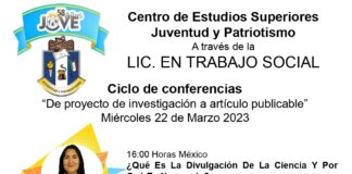 Ciclo de conferencias“De proyecto de investigación a artículo publicable”Miércoles 22 de Marzo 2023