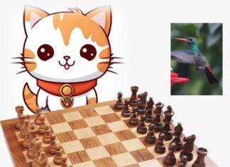 “El Juego del Equilibrio: La Partida Zen entre el Gatito Ajedutin y la Colibrí Marthuchix”