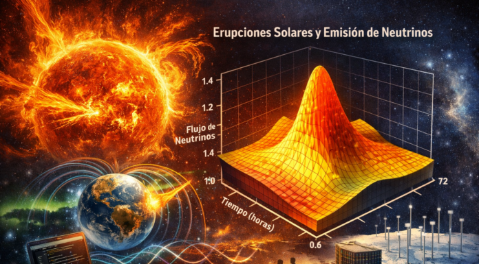 Cuando el Sol habla en energía y silencio: erupciones solares, neutrinos y la geometría invisible del cosmos.