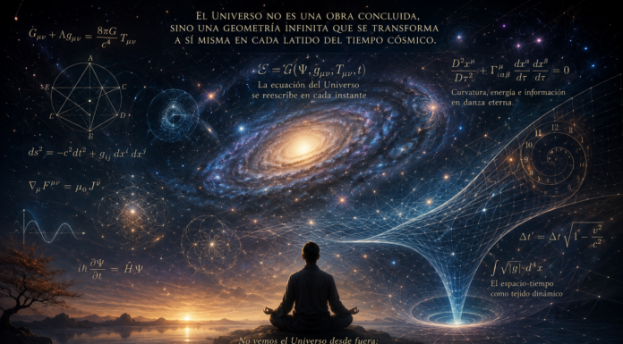 La ecuación geométrica del Universo: una estructura que se reescribe a sí misma en cada instante del tiempo cósmico.