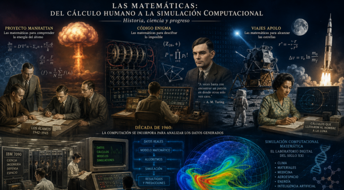 De las Ecuaciones al Universo Digital: La Evolución de las Matemáticas desde el Proyecto Manhattan y el Código Enigma hasta la Simulación Computacional Moderna.