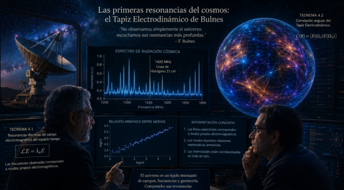 “Las primeras resonancias del universo: diálogo sobre el descubrimiento observacional del Tapiz Electrodinámico de Bulnes”.