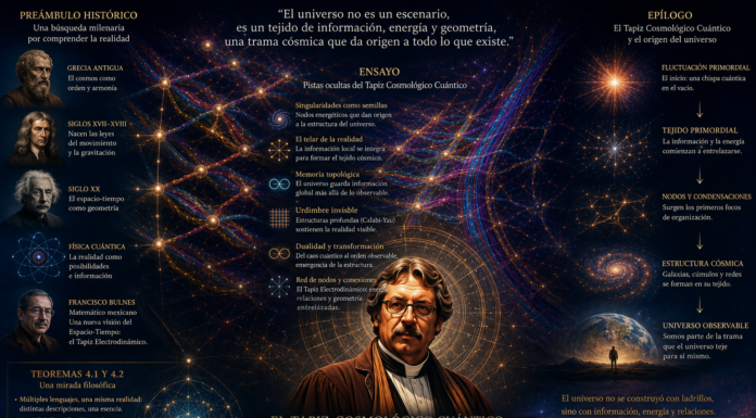 Las pistas ocultas del Tapiz Cosmológico Cuántico en la lectura cosmológica de: “Framework of Penrose Transforms on DP-Modules to the Electromagnetic Carpet of the Space-Time from the Moduli Stacks Perspective”.