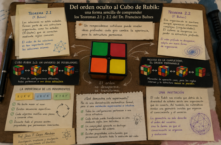 Del orden oculto a la geometría del conocimiento: una demostración lúdica de los Teoremas 2.1 y 2.2 del Dr. Francisco Bulnes mediante un Cubo de Rubik 2×2 y su simulación matemática computacional.
