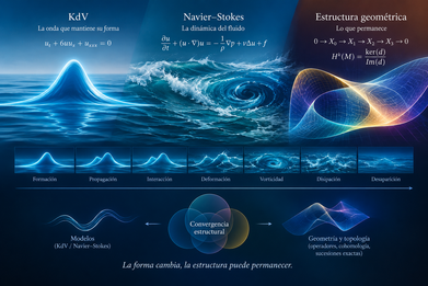 TRES MIRADAS, UNA ESTRUCTURA. De la dinámica solitónica a la huella geométrica: KdV, Navier–Stokes, cohomología y sucesiones exactas